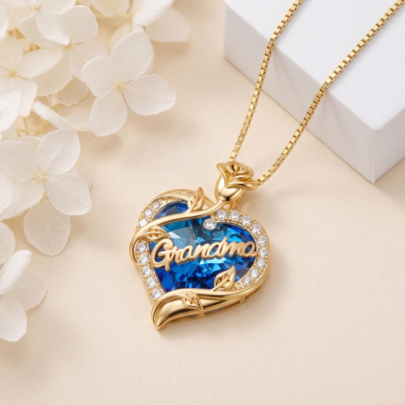 14K Gold Plated Heart Crystal Rose Mom  Sister Daughter Pendant Necklace for Woman