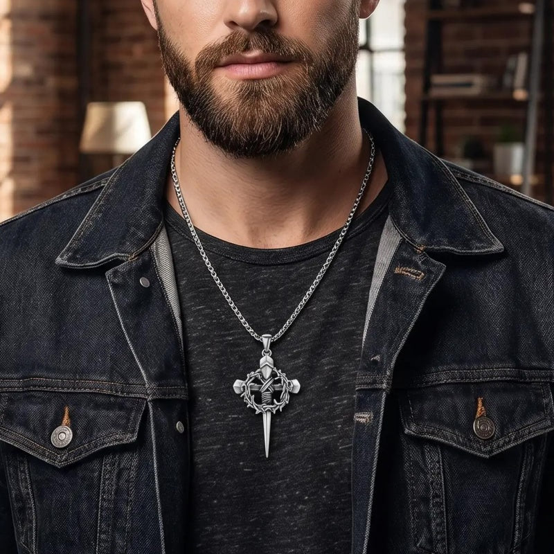 Crown of Thorns Religious Nail Cross Pendant Necklace