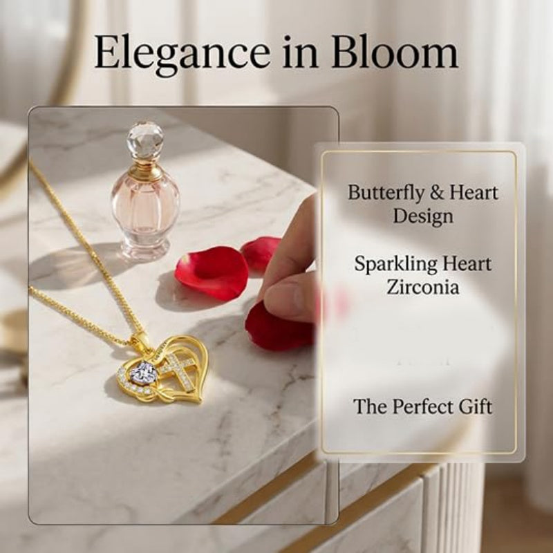 14K Gold Plated Heart Birthstone Infinity Cross Butterfly Necklace for Women