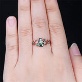 Sterling Silver 10K 14K 18K Gold Natural Leaf  Moss Agate Engagement Anniversary Couple Ring Sets