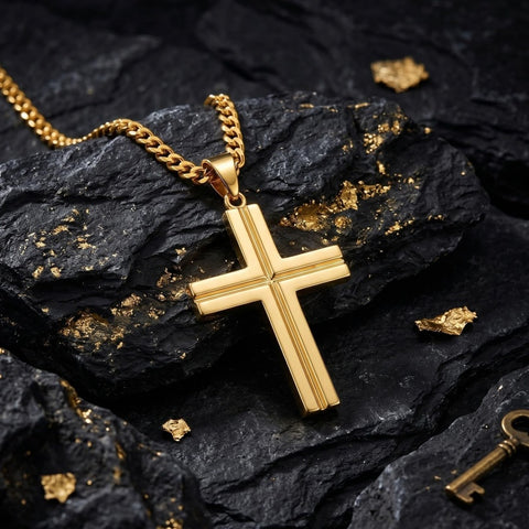 Cross Pendant Necklace for Men 14K Gold Plated Minimalist Christian Jewelry Religious Gift
