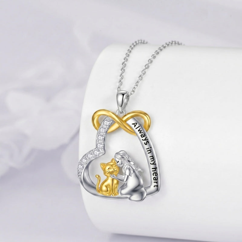 Sterling Silver Bunny Girl Pendant Necklace With Engraved Always in My Heart