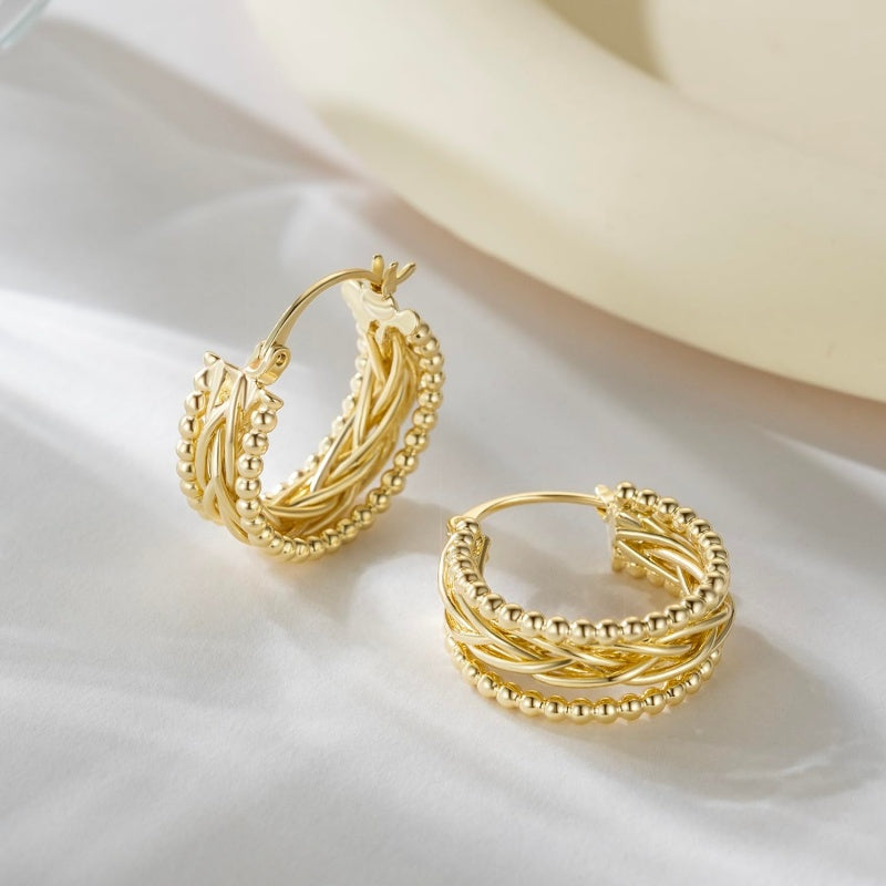 14K Gold Plated Twisted Chunky Hoop  Earrings for Women