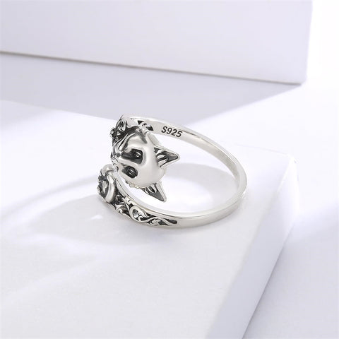 Sterling Silver Cat Adjustable Spoon Ring for Women