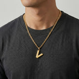 Initial Pendant Necklace 14K Gold Plated with Cuban Chain