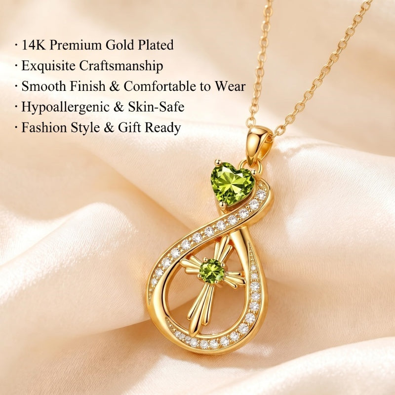 14K Gold Plated Infinity Birthstone  Butterfly Cross Necklace for Women