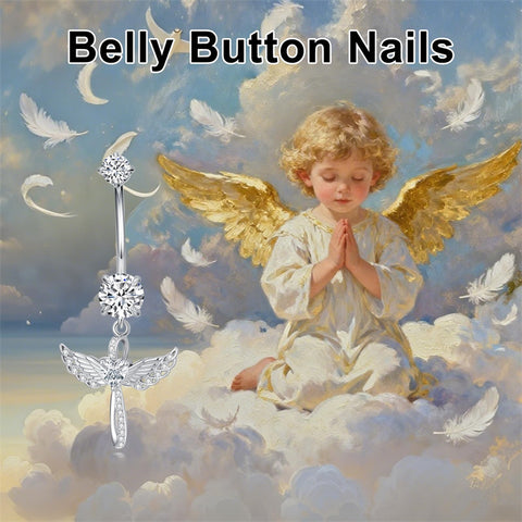 Sterling Silver Cubic Zircon Angel Wings Mermaid Tail Palm Tree Pet Paw Print Belly Button Ring