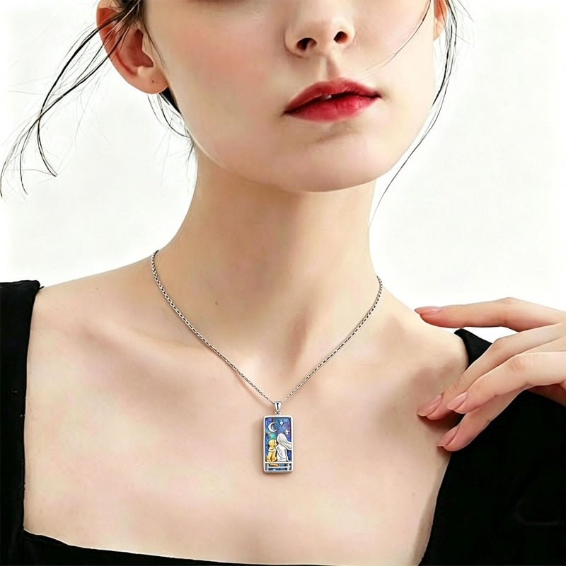 Sterling Silver Abalone Shell Tarot Card Pendant Necklace Gifts for Birthday Halloween Anniversary Valentine’s Day