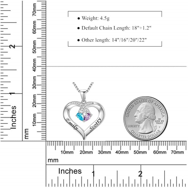 14K Gold 2  Simulated Birthstone Personalized Engraved Pendant Necklace for Women