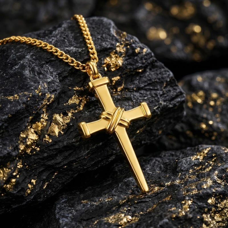 Cross Pendant Necklace for Men 14K Gold Plated Minimalist Christian Jewelry Religious Gift