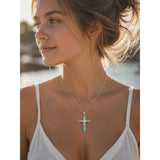 14K Gold Plated Two Tone Cross Pendant Necklace Christian Jewelry Religious Gift
