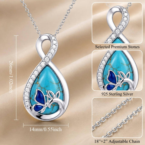 Sterling Silver Teardrop Gemstone Rose Butterfly Infinity Heart Necklace for Women
