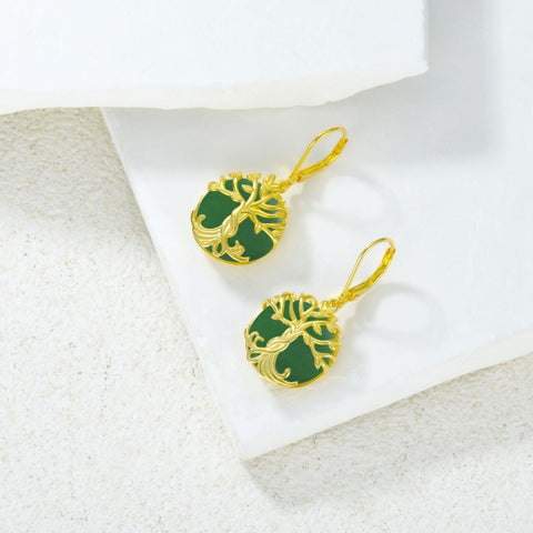 14K Gold Plated Natural Jade  Earrings for Women Good Fortune Jewelry Birthday Mother's Day Gifts