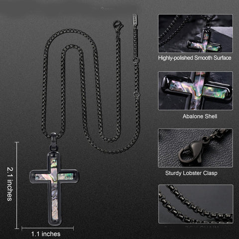 14K Gold Plated Wooden Abalone Shell Cross Pendant Necklacefor Men