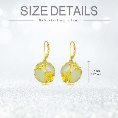 14K Gold Plated Natural Jade  Earrings for Women Good Fortune Jewelry Birthday Mother's Day Gifts