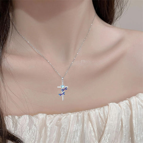 Sterling Silver Cross Moonstone Dragonfly Butterfly Bee Hummingbird Ladybug Pendant  Necklace for Women