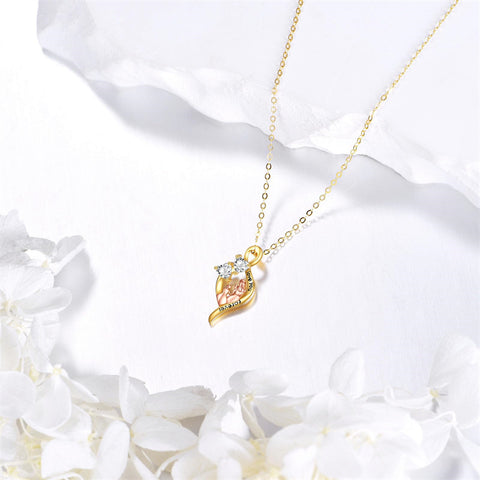 10K 14K 18K Yellow Gold Cubic Zirconia Infinity Mother Daughter Pendant Necklace for Women