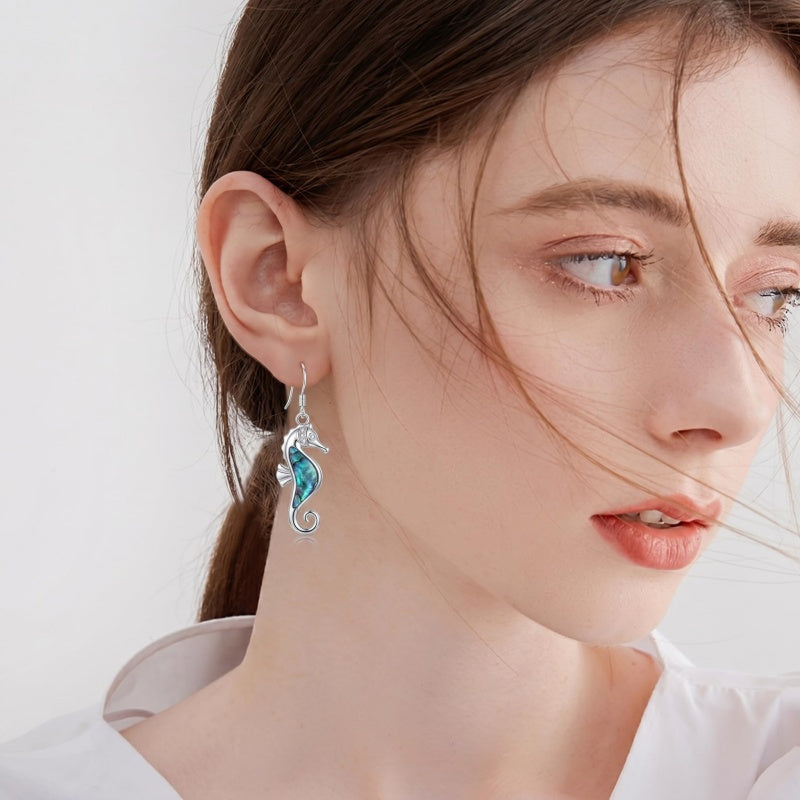 Sterling Silver Abalone Shell Hummingbird Owl Sea Turtle Cat Frog Horse Seahorse Dangle Earrings  Gifts for Christmas