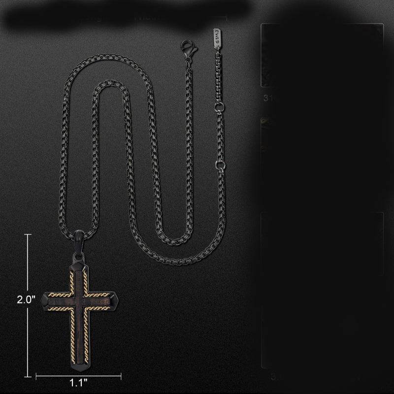 14K Gold Plated Wooden Cross Necklace Jewelry Gift for Him