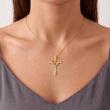 14K Gold Plated Stethoscope Caduceus Cross Pendant Necklace for Women