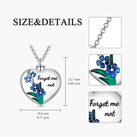 Sterling Silver Forget Me Not Urn Necklaces for Ashes