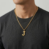 Initial Pendant Necklace 14K Gold Plated with Cuban Chain
