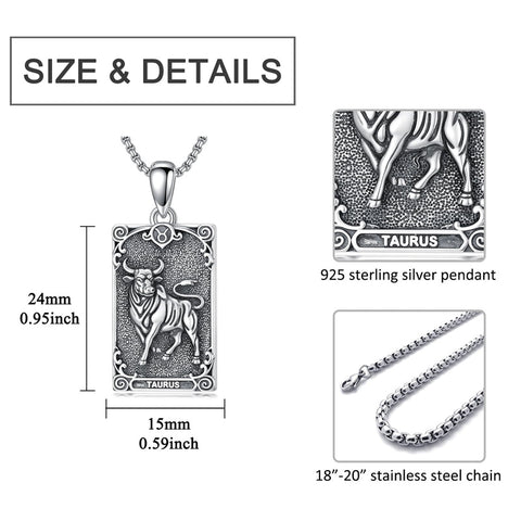 Sterling Silver Tarot Card 12 Zodiac Sign Pendant Necklace