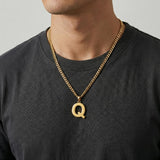 Initial Pendant Necklace 14K Gold Plated with Cuban Chain
