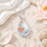 14K  White Gold Plated White Opal Flower Pendant Necklace Birthday Anniversary Jewelry Gifts for Women