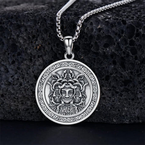 Sterling Silver Medusa Triple Moon Goddess Athena Pendant Necklace for Women