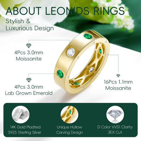 14K Gold Plated Moissanite or Lab-Grown Emerald Dainty Eternity Wedding Rings Birthday Jewelry for Her