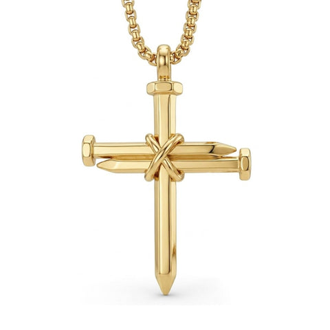 14K Gold Plated Cross Pendant Necklace for Men Faith Religious Jewelry