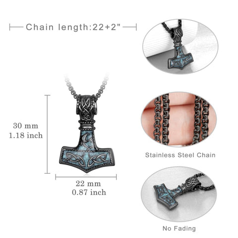14K Gold Plated Turquoise Wolf Thor's Hammer Ankh Dragon Lion Compass Crucifix Pendant Necklace for Men