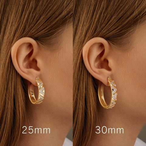 14K Gold Plated V-Shaped Cubic Zirconia Hoop Earrings for Women