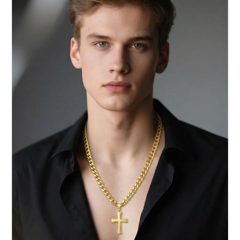 Cross Pendant Necklace for Men 14K Gold Plated Minimalist Christian Jewelry Religious Gift