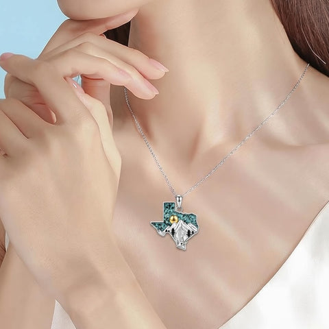 Sterling Silver  Bluebonnets Cow Skull Cowboy Hat Boot Cactus Cowgirl Texas Necklace Texas Necklace
