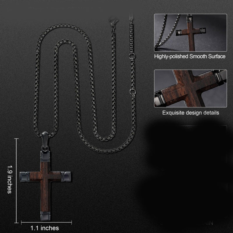14K Gold  Plated Wooden Cross Crucifix Pendant Necklace for Men