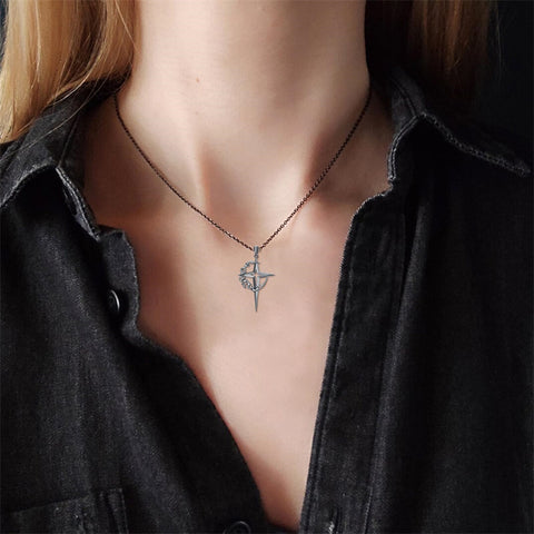 Sterling Silver Gothic Black Moon and Star Pendant Necklace