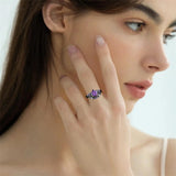 Sterling Silver Hexagon Gemstone Vintage Leaf Engagement Wedding Anniversary Ring Set