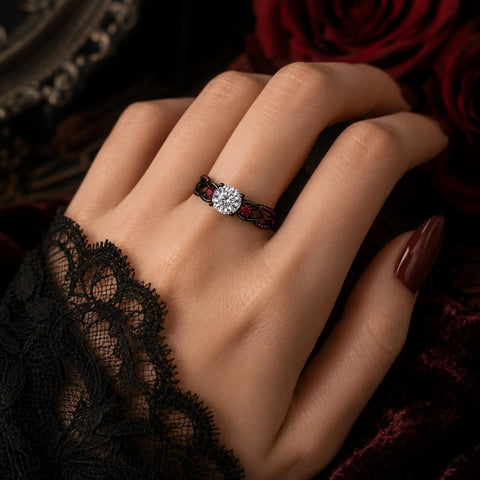 Sterling Silver 10K 14K 18K Gold Custom Engraved Moissanite Engagement Wedding Ring Halloween Gift