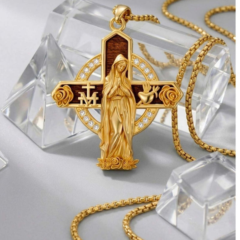 St Michael St Benedict  St Christopher Virgin MaryPendant Necklace 14K Gold Plated Christian Catholic Jewelry