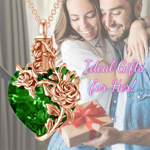 Sterling Silver Heart Crystal Rose Urn Necklaces for Ashes for Women