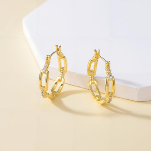 14K Gold Plated Cubic Zirconia Trendy Cable Design  Earrings for Women