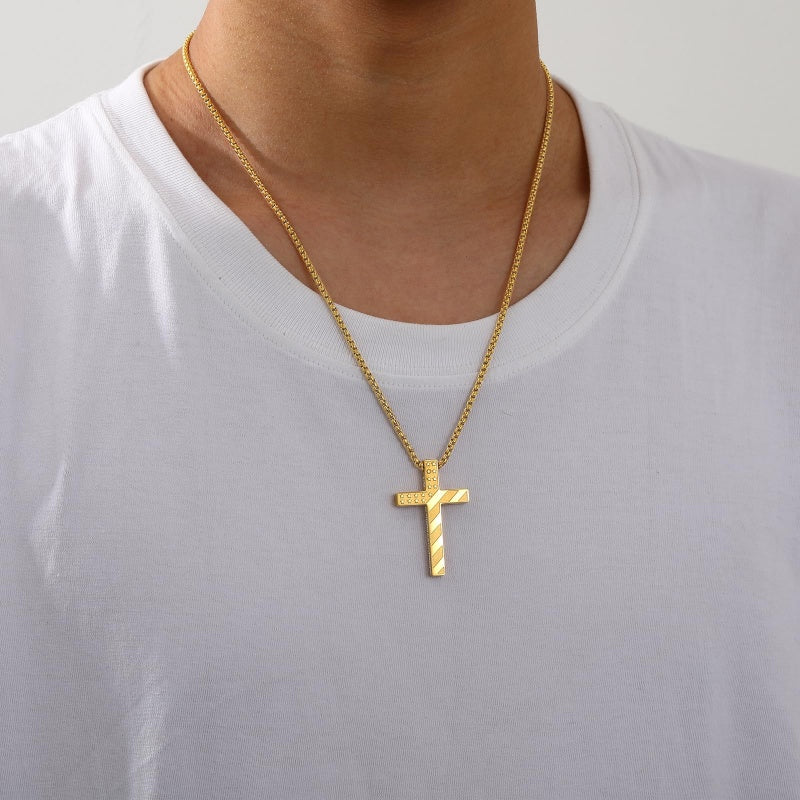 14K Gold Plated Bible Verse American Flag Cross Necklac for Men