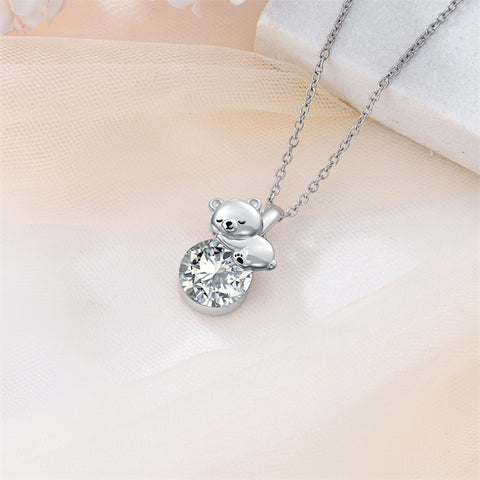 Sterling Silver Birthstone Teddy Bear Pendant Necklace Christmas Gifts for Women Children