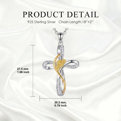 Sterling Silver Daisy Rose Plumeria Lotus Sunflower Cross Pendant Necklace for Women