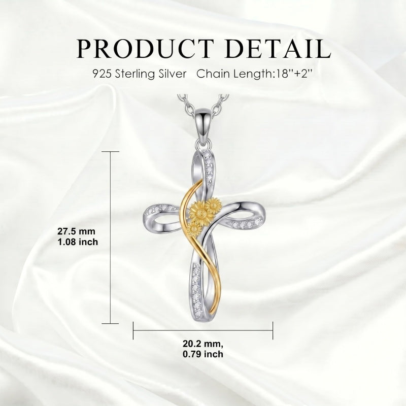 Sterling Silver Daisy Rose Plumeria Lotus Sunflower Cross Pendant Necklace for Women