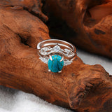 Sterling Silver Genuine Turquoise Engagement Wedding Ring Set for Women