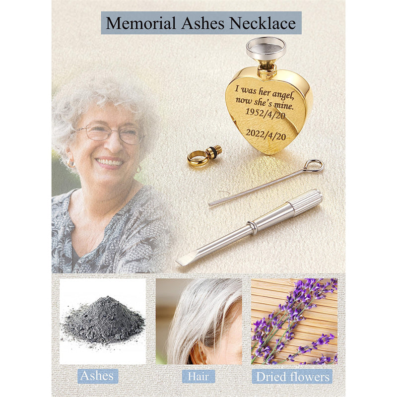 Stainless Steel Personalized Photo Engraved Heart Urn Necklace for Ashes