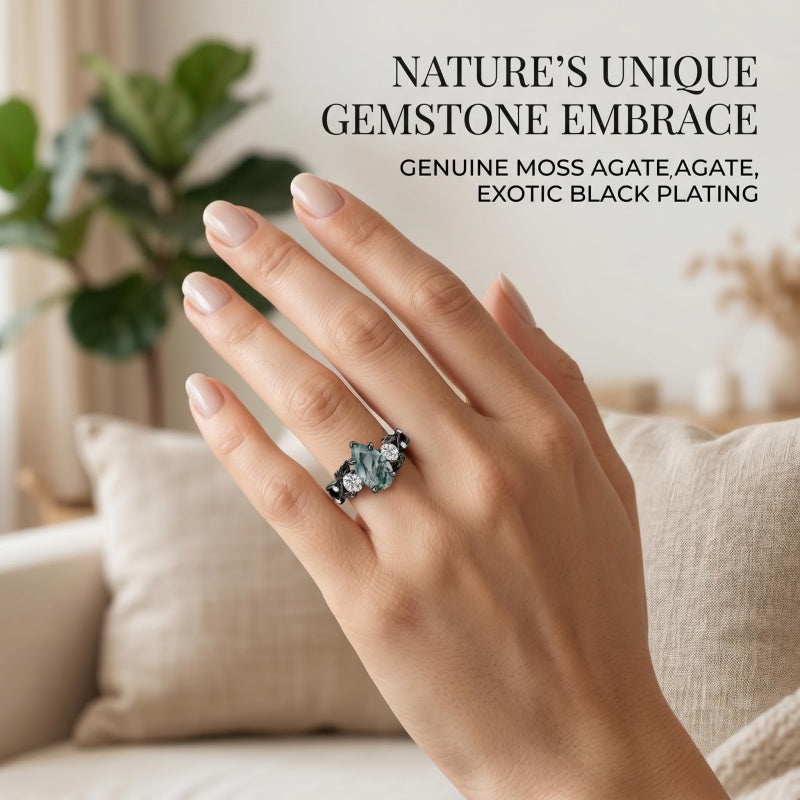 Sterling Silver 10K 14K 18K Gold 1-4CT Moss Agate Engagement Ring Promise Ring